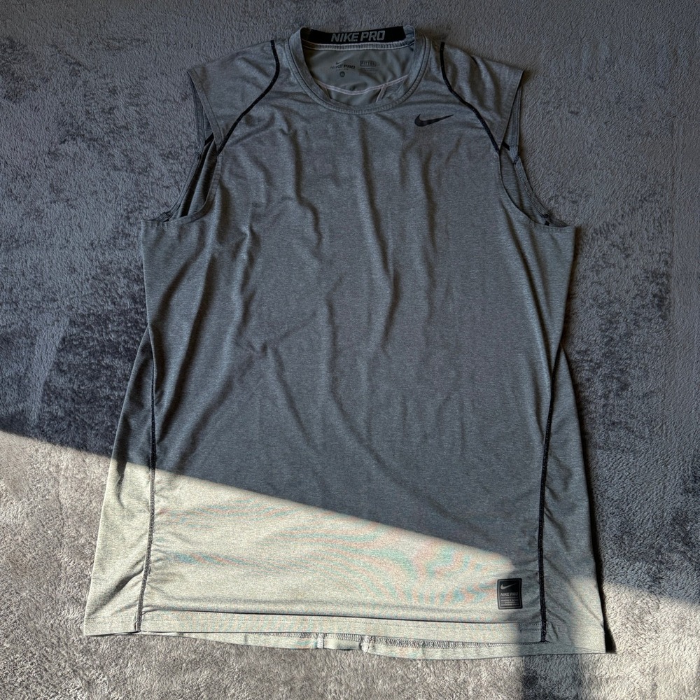 Nike Pro Mens XL Sleeveless Training Shirt Gray Fitted Heathered Gym Tank Top